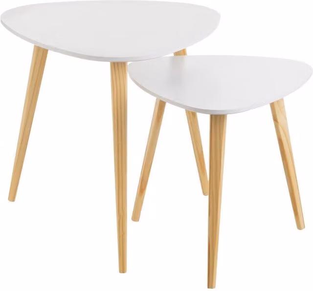 Set de 2 mesas nido auxiliares blancas de CASA SELECCIÓN con patas de madera, An/P/Al: 48 x 48 x 44 cm