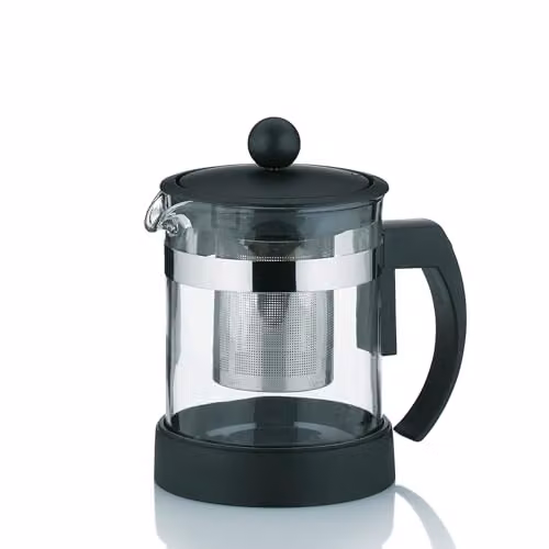 Tetera de cristal Kela Auron con infusor de acero inoxidable, transparente y negro, 0,7 l