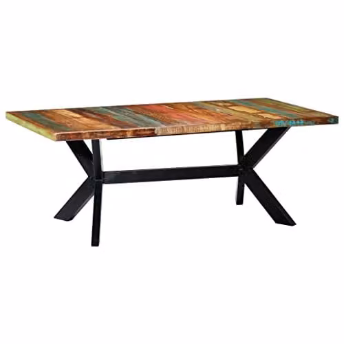 Mesa de comedor de estilo industrial Helloshop26 fabricada en madera maciza recuperada y metal en color marrón y multicolor de forma rectangular