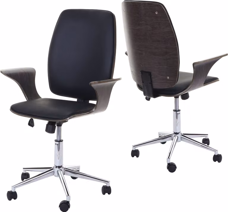 Silla de oficina ejecutiva Mendler HWC C54 giratoria con tapizado de piel sintética y efecto madera en color gris