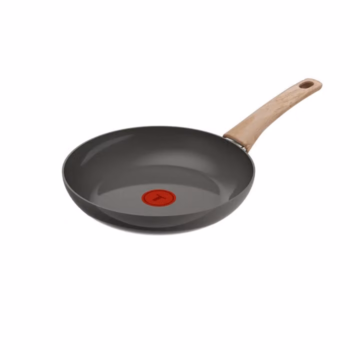 Sartén Tefal Renew de 24 cm con revestimiento cerámico antiadherente y cuerpo de aluminio reciclado en color gris, compatible con inducción