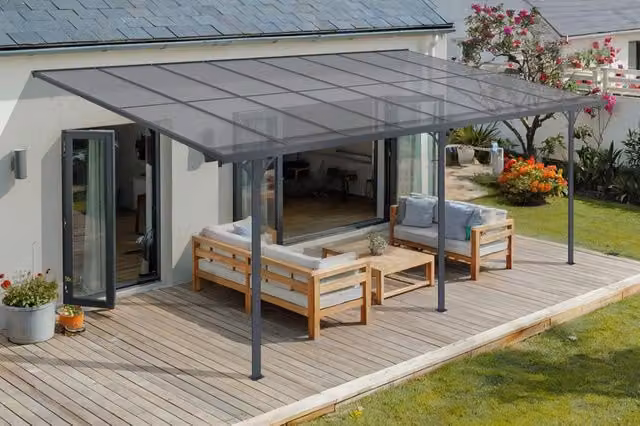 Cazeboo Pérgola y Carport Adosado Kléo de Aluminio Gris con Policarbonato An/P/Al: 500 x 300 x 270 cm