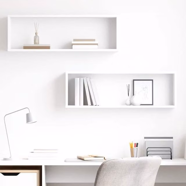 Set de 2 estantes cubo de pared vidaXL en madera blanca de estilo moderno An/P/Al: 80 x 15 x 26,5 cm