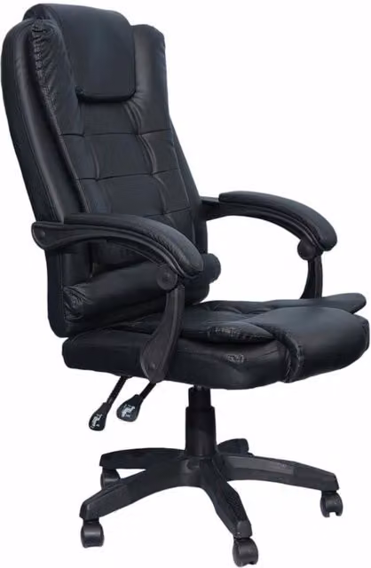 Sillón de oficina ejecutivo DASCK reclinable en cuero sintético negro con base giratoria 360 grados y reposacabezas