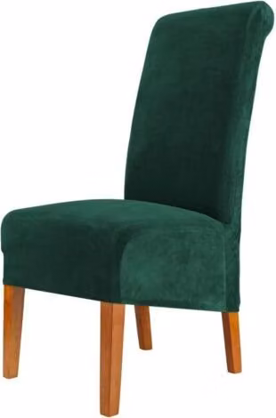 Juego de 4 fundas elásticas de terciopelo verde oscuro para sillas de comedor MIMIY, An: 48 cm, P: 48 cm, Al: 103 cm