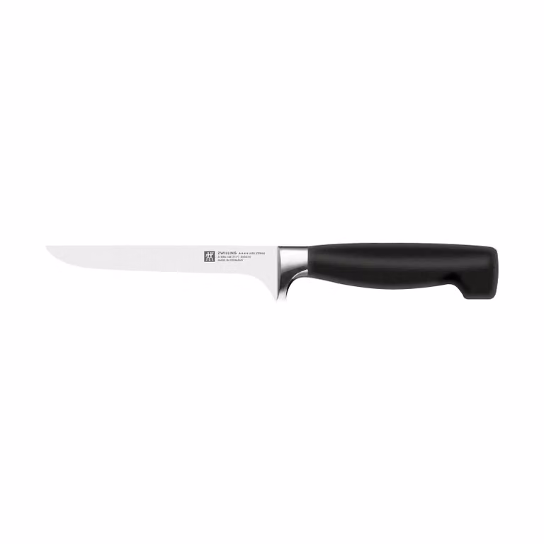 Cuchillo deshuesador Zwilling Four Star de acero inoxidable y mango negro de 14 cm
