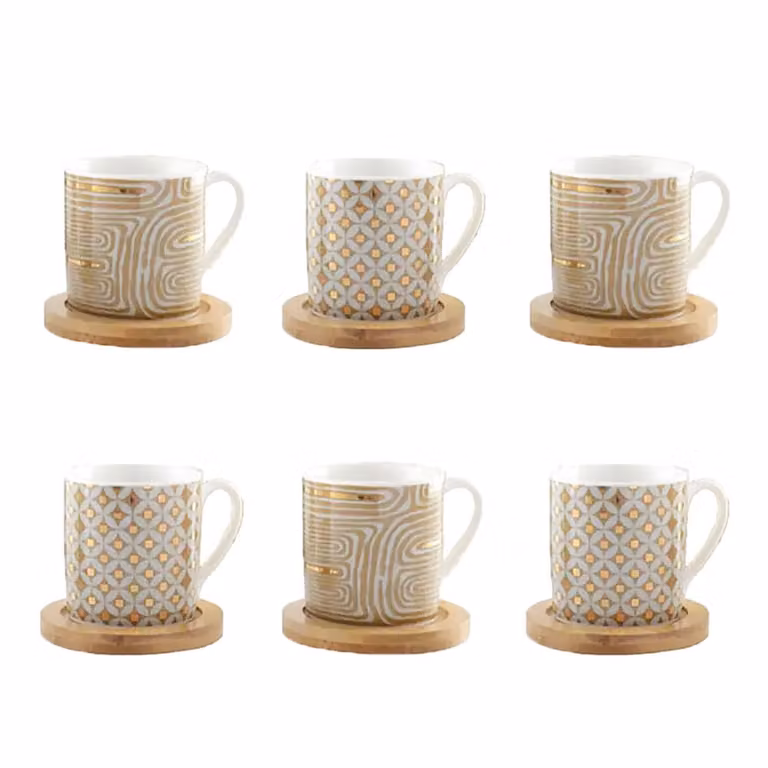 Juego de servicio de café Aulica de porcelana con diseño geométrico en color dorado para adultos