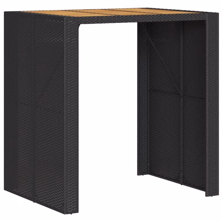 Mesa alta de jardín Syfax con superficie de madera de acacia y ratán negro An/P/Al: 105 x 80 x 110 cm
