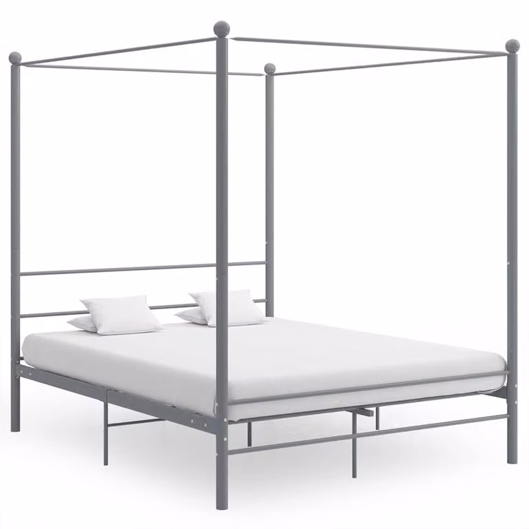 Estructura de cama con dosel vidaXL de metal gris para adultos, An/P/Al: 160 x 200 x 201 cm