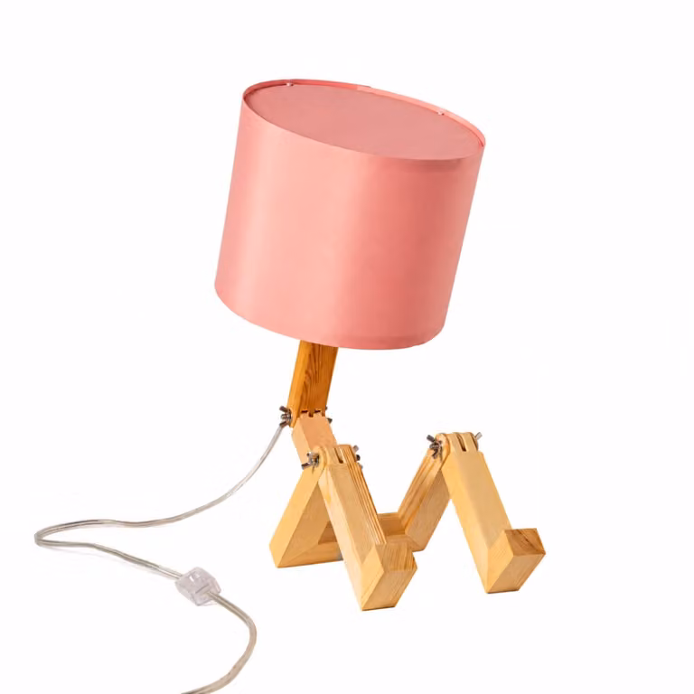 Lámpara de mesa articulada ALPINALUZ de madera y tela blanca con estilo nórdico para escritorio o dormitorio