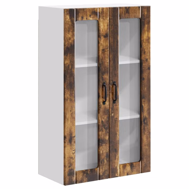 Armario de pared moderno vidaXL LUCCA en roble ahumado con puertas de vidrio para cocina