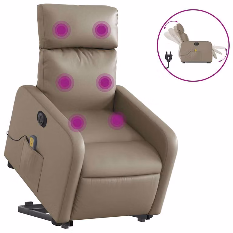Sillón reclinable de masaje eléctrico vidaXL en cuero sintético color capuchino