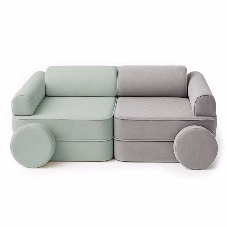 Sofá modular infantil de espuma Bees & Blooms multicolor y gris con fundas extraíbles