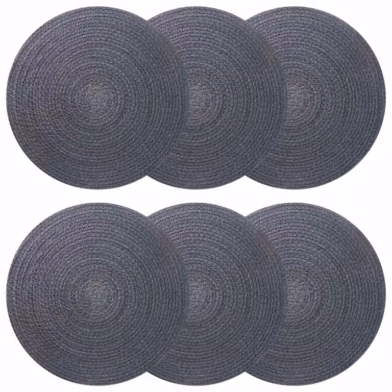 Set de 6 manteles redondos de yute vidaXL en color gris oscuro estilo rústico