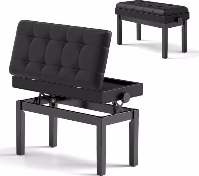 Banco de piano ajustable NORTHIX con almacenamiento, color negro y acabado en piel sintética para 2 personas