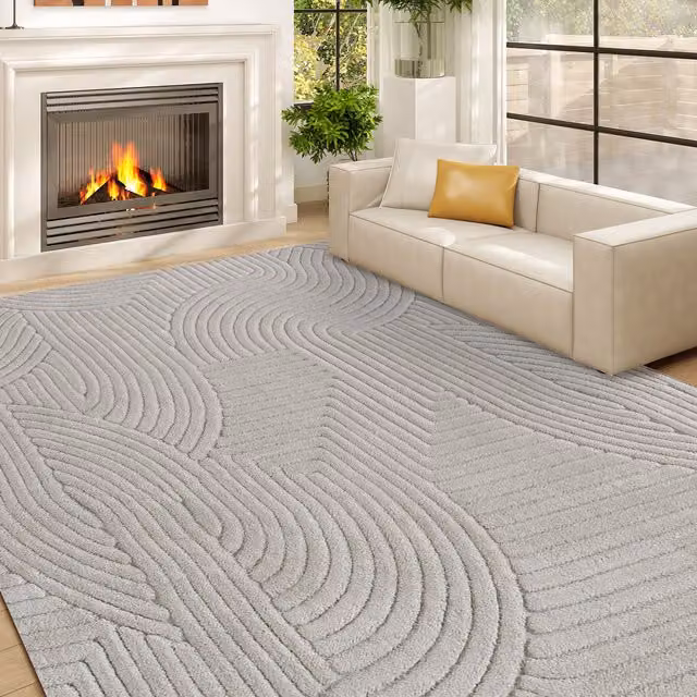 Alfombra moderna para salón Homcom de diseño geométrico en gris, fabricada en poliéster y algodón, An/P: 230 x 160 cm, Al: 1 cm