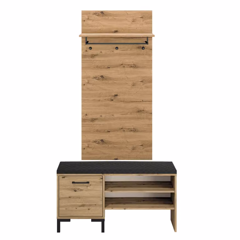 Mueble de entrada moderno con zapatero y perchero en madera marrón y negro An/P/Al: 105 x 39 x 34 cm