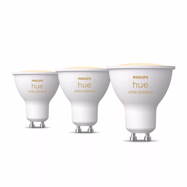 Pack de 3 focos inteligentes Philips Hue White Ambiance GU10 LED regulables con Bluetooth y Zigbee