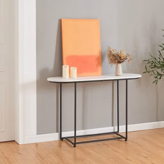 Mesa consola Nordfron en.casa con efecto mármol y estructura de metal, color blanco y negro, An/P/Al: 120 x 40 x 75 cm