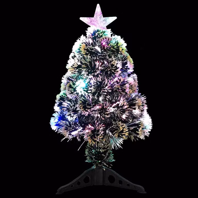 Árbol de Navidad con luces LED de fibra óptica RGB vidaXL, verde y multicolor, 64 cm