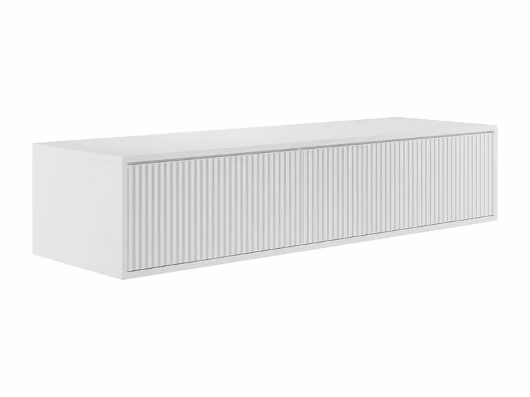 Mueble de lavabo flotante moderno con diseño rayado de ARNEGA en color blanco, An/P/Al: 150 x 47 x 32 cm