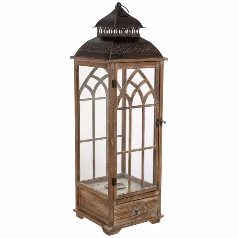 Farol rústico de madera Wanderlust deco color marrón An/P/Al: 31.5 x 31.5 x 101 cm
