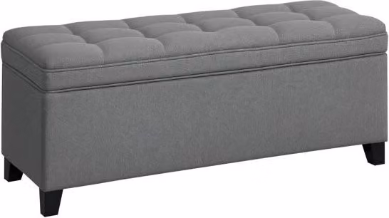 Puff de almacenaje Homcom con asiento capitoné y tapa abatible, tapizado en tela gris, An/P/Al: 120 x 40 x 48 cm