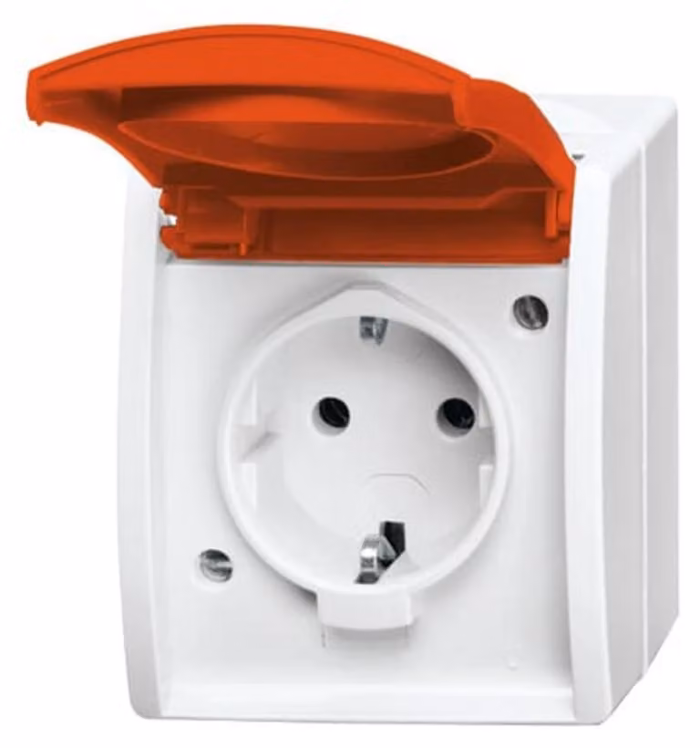 Enchufe Busch-Jaeger Tipo F 2P+E Rojo y Blanco IP44 250 V 16 A