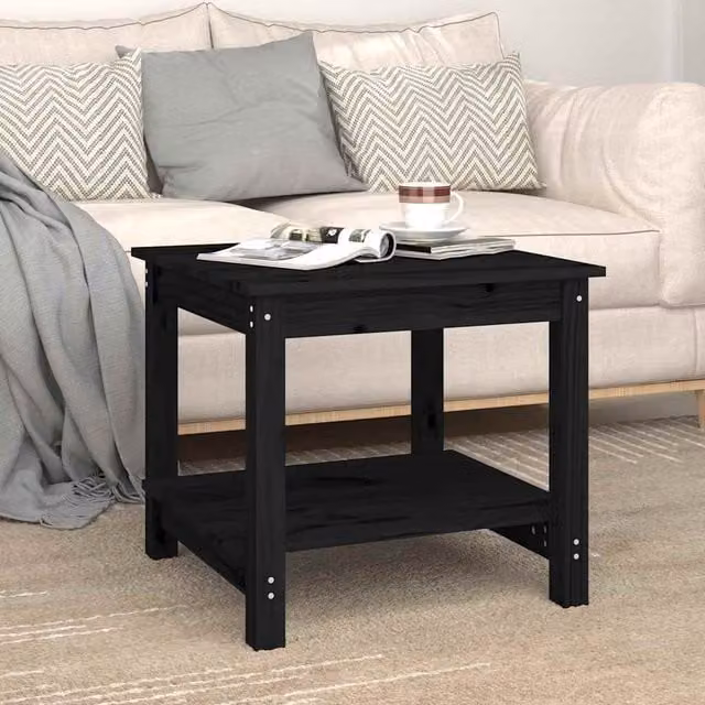 Mesa de centro SYFAX de madera maciza de pino negra de estilo rústico, An/P/Al: 50 x 50 x 45 cm