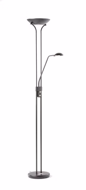 Lámpara de pie LED ELS BANYS negra de metal con luz regulable y lectura, Altura: 180 cm