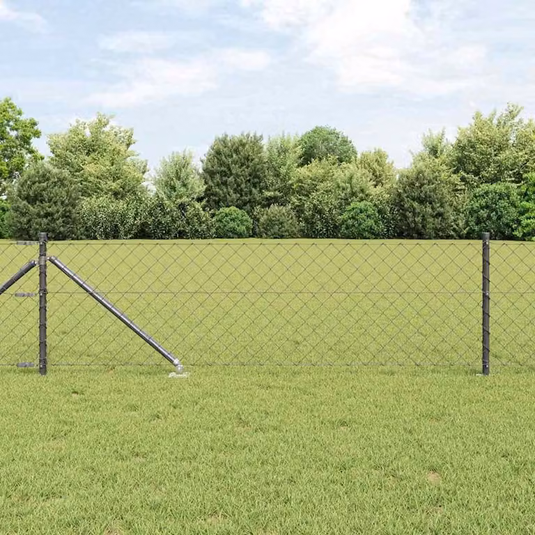Valla de eslabones Syfax de acero recubierto de PVC con picos en color gris, An/P/Al: 25 x 0,8 x 0,6 m