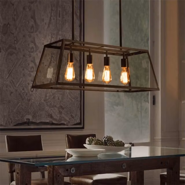Lámpara de techo suspendida Fresy de KOSILUM con vidrio transparente y metal negro de estilo industrial