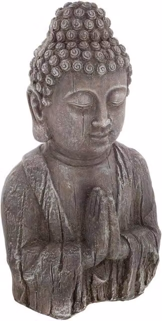 Busto de Buda con efecto madera de Atmosphera Createur d'Interieur en color gris, Altura: 48 cm