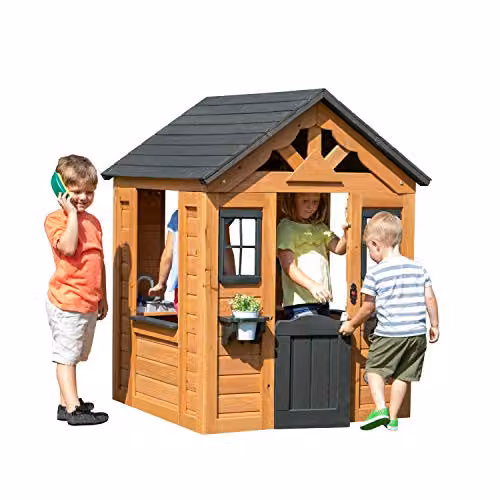 Casita de juegos de madera Backyard Discovery Sweetwater para exterior en marrón y negro