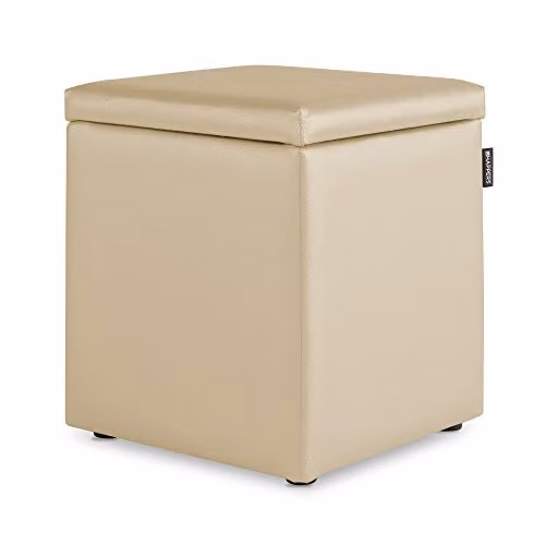 Puff Cubo Arcón HAPPERS en Polipiel Color Beige para Salón o Dormitorio