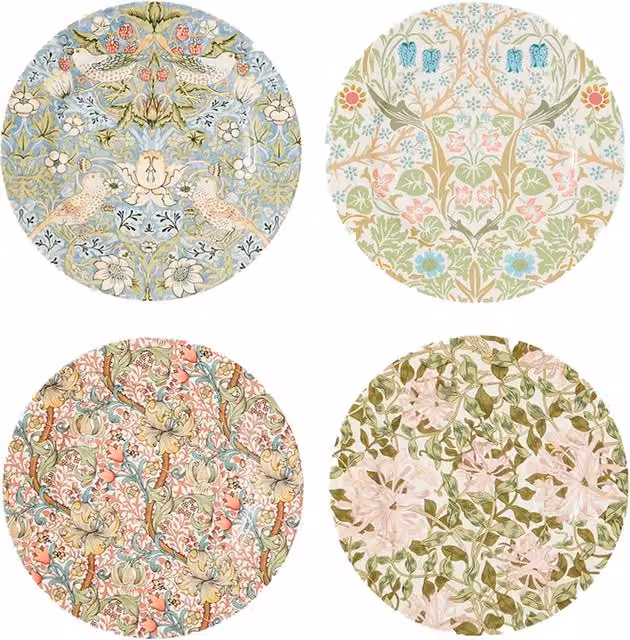 Set de 4 platos de postre de porcelana Portmeirion Morris & Co con diseño floral multicolor, Ø20 cm