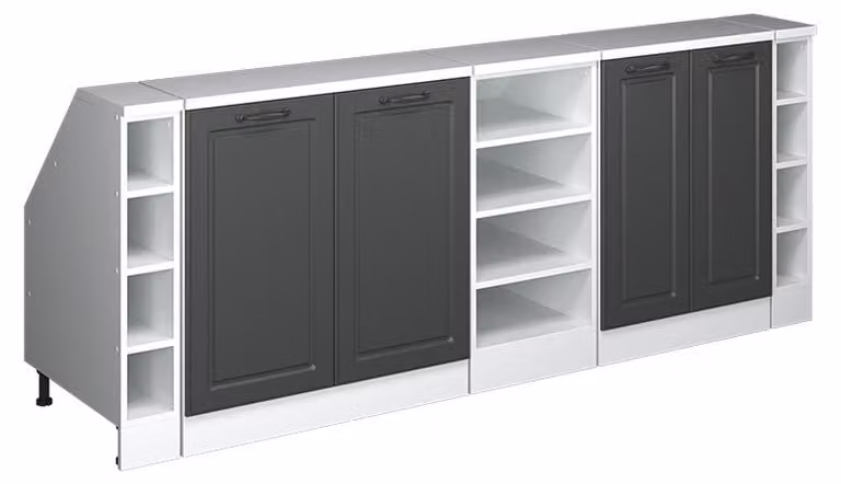 Lote de 5 carcasas de armario de cocina Vicco R-Line para techo inclinado en color antracita y blanco, estilo casa de campo, Profundidad: 60 cm, Altura: 210 cm
