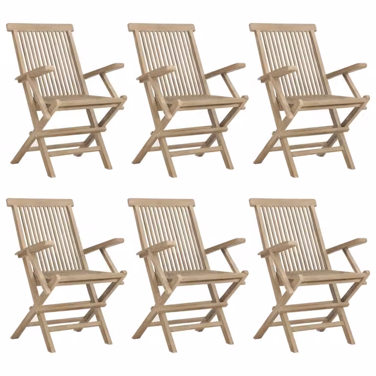 Set de 6 sillas de jardín plegables Syfax de madera de teca gris con reposabrazos An/P/Al: 56 x 61 x 89 cm