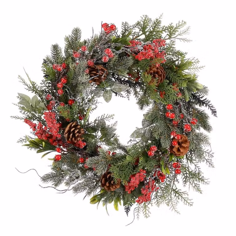 Corona decorativa de Navidad Randell de Mica Decorations, diseño floral rojo, An/P/Al: 50 x 50 x 12 cm