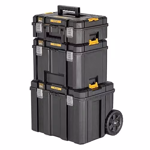 Juego de cofre DeWalt TSTAK 3 en 1 IP54 apilable e impermeable en color negro