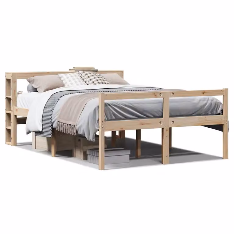 Cama para personas mayores vidaXL de madera maciza de pino con cabecero y cajones en color marrón, An/P/Al: 160 x 200 cm