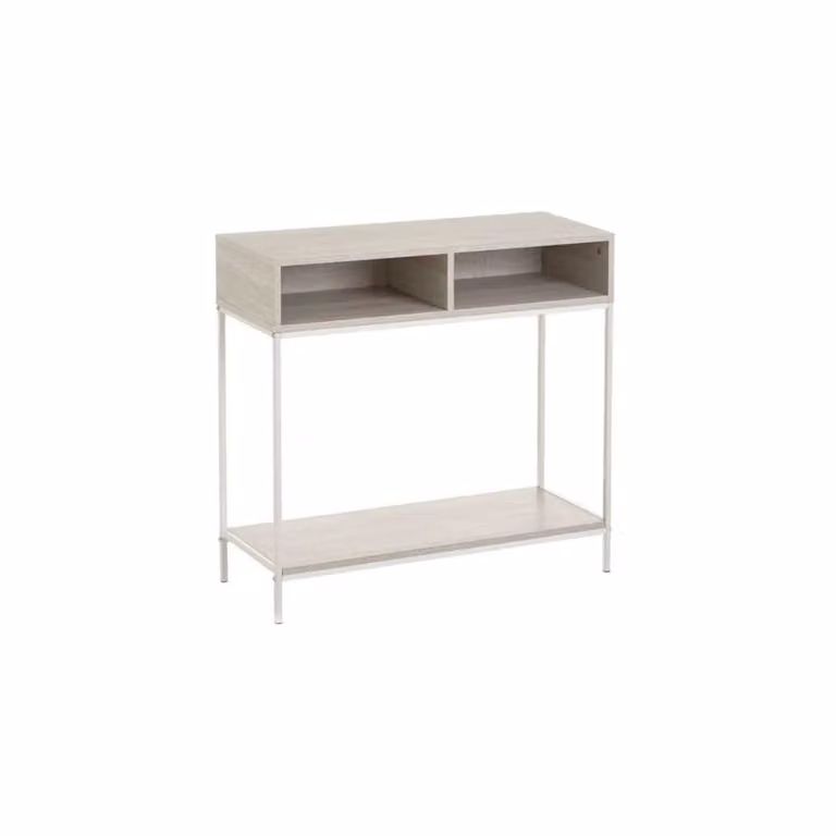 Consola auxiliar Lola Home de estilo escandinavo en color blanco y beige, fabricada en metal y MDF, An/P/Al: 75 x 30 x 80 cm