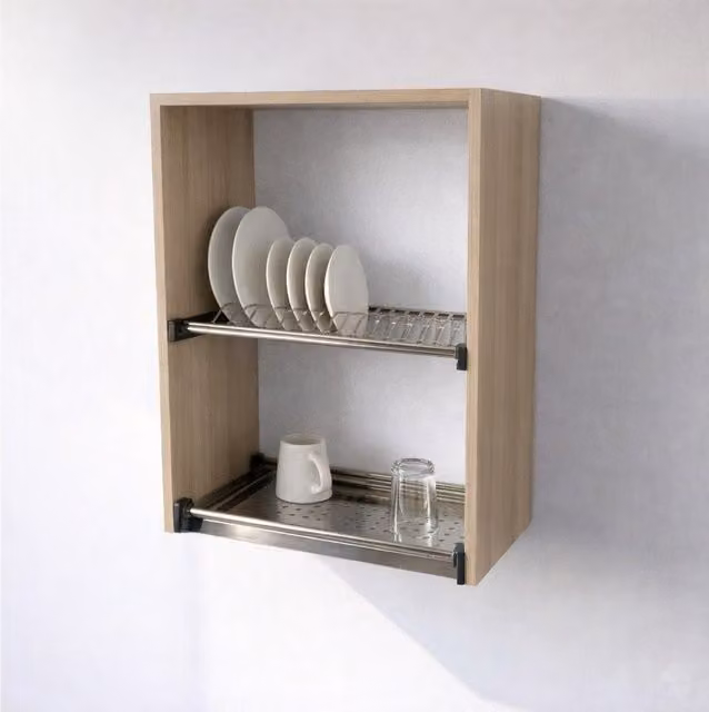 Calandrelli mueble alto de cocina escurridor con puertas batientes en color roble, Al 72 cm, An 60 cm, P 33 cm