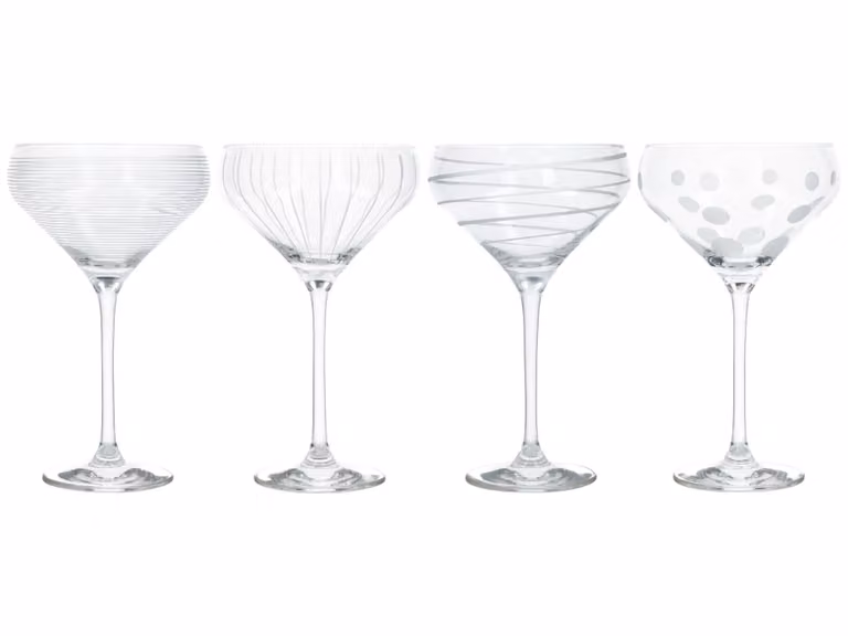 Pack de 4 copas de champán Mikasa en cristal transparente y plata