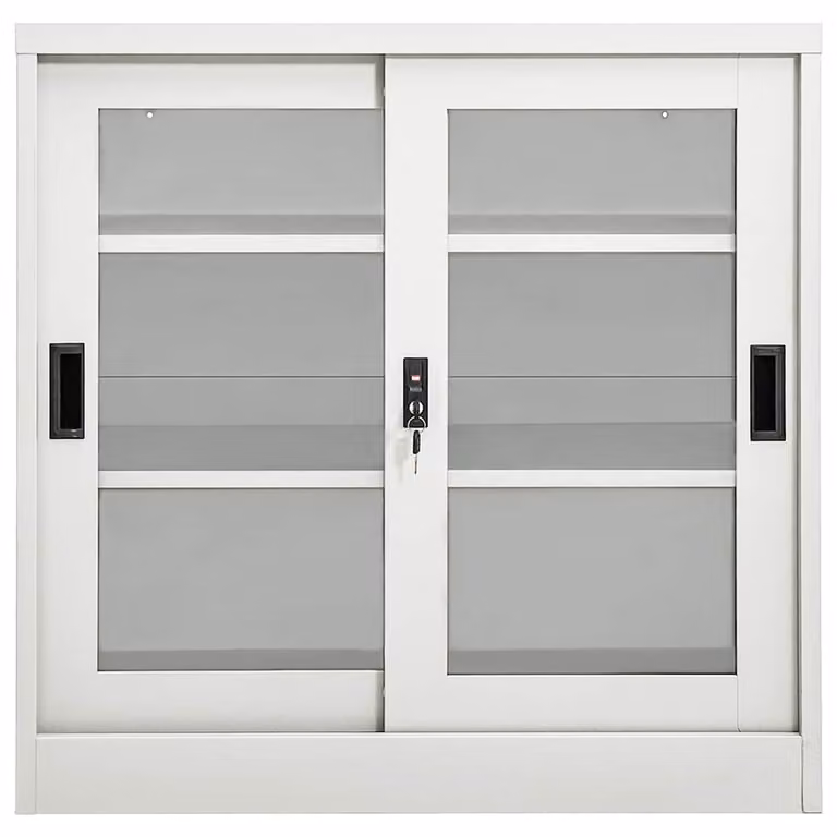 Armario moderno vidaXL con puertas correderas de cristal y metal en gris y blanco, An/P/Al: 90 x 40 x 90 cm