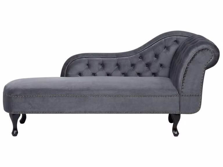 Beliani Chaise Longue Nimes Tapizada en Terciopelo Gris con Diseño en L y Versión Derecha