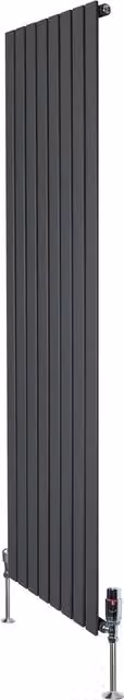 Radiador de columna simple Monster Shop en acero gris antracita con válvulas termostáticas y kit de fijación, 180 x 56 cm