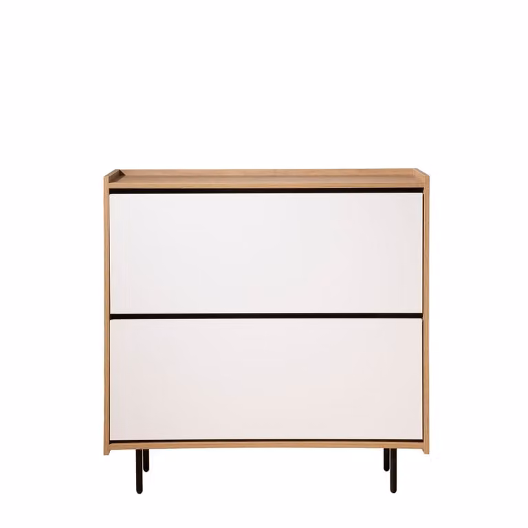Zapatero moderno Kenay Home en color blanco con efecto madera natural An/P/Al: 97,5 x 30 x 30 cm