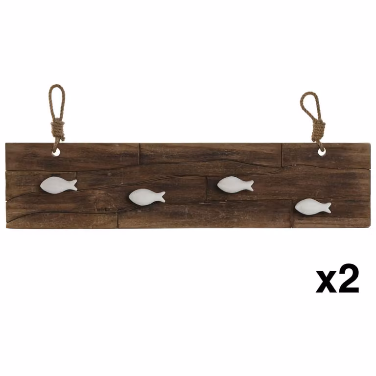 Conjunto de 2 percheros NIYLO de madera de paulownia natural color marrón An/P/Al: 78,5 x 6,5 x 18 cm