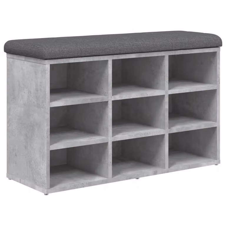 Banco zapatero moderno vidaXL de madera de ingeniería y tela, gris hormigón, An/P/Al: 82 x 32 x 50 cm